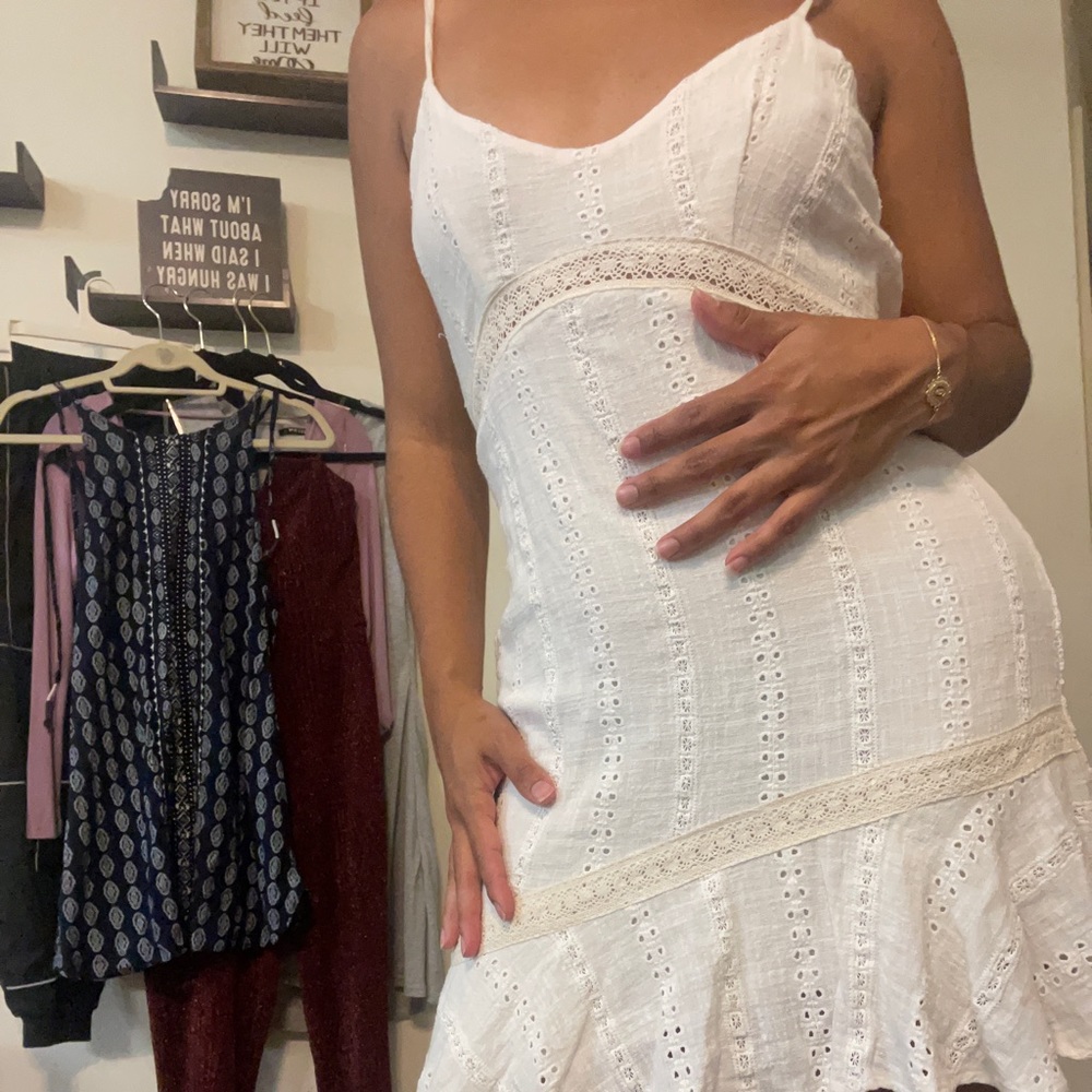White short open back dress— perfect for bachelorette or bridal showers!